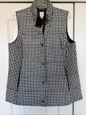 J. Jill Black and White Gingham Quilted Down Vest. L